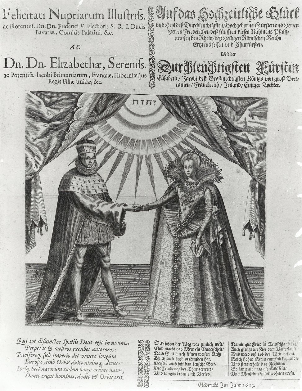 Een pamflet over het huwelijk van Frederik V, keurvorst van de Palts, en prinses Elizabeth van Engeland, 1613 door Jacques Granthomme