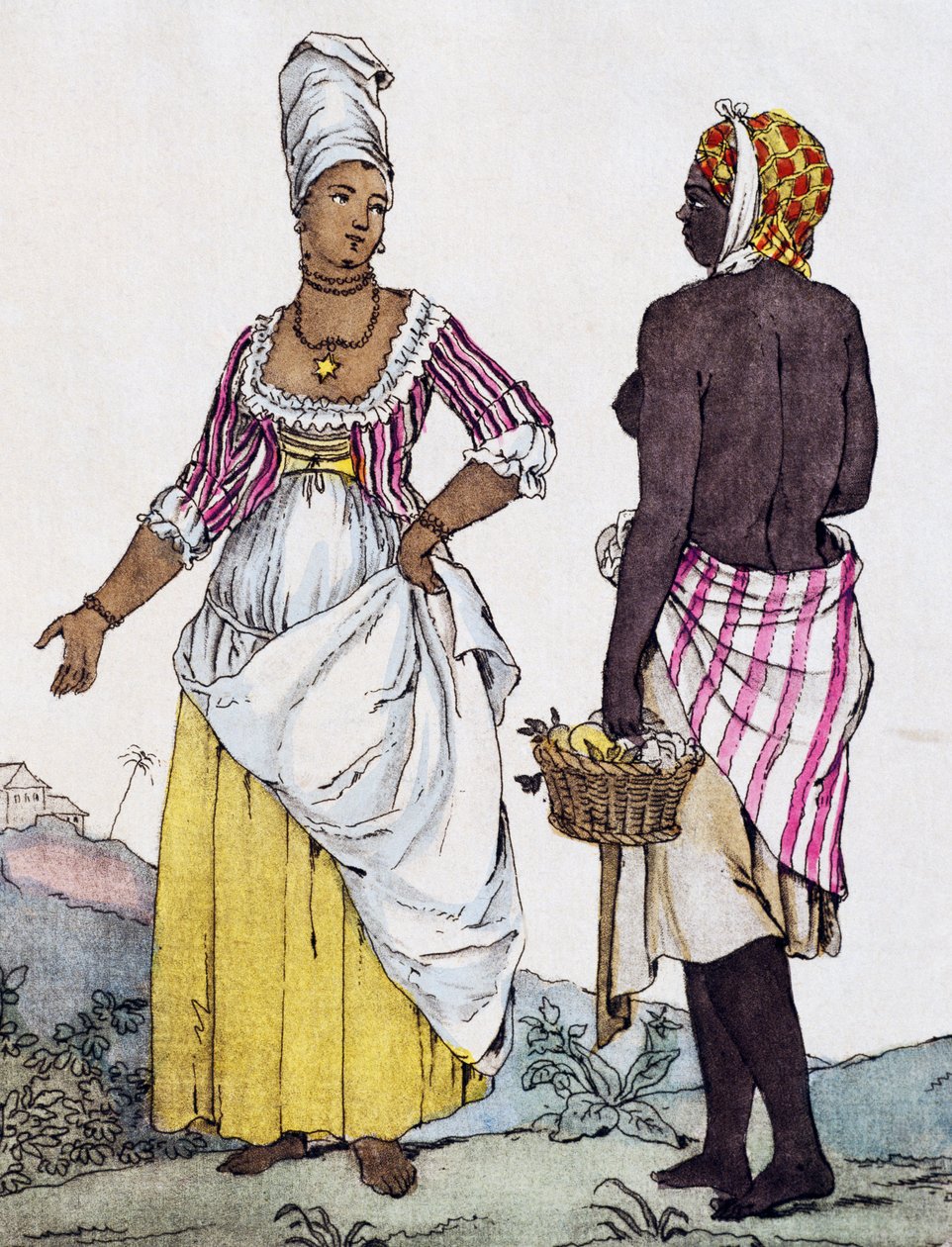 Zwarte vrouw en mulattin van Santo Domingo, kleurgravure naar tekening van Labrousse door Jacques Grasset de Saint Sauveur