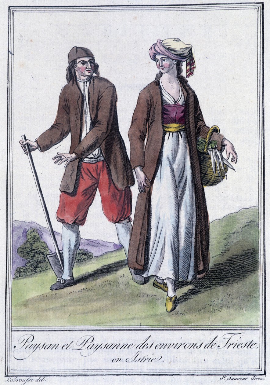 Boer en boerin van Triëst, Italië - in "Encyclopedie van Reizen" door Grasset St Sauveur, Parijs door Jacques Grasset de Saint Sauveur