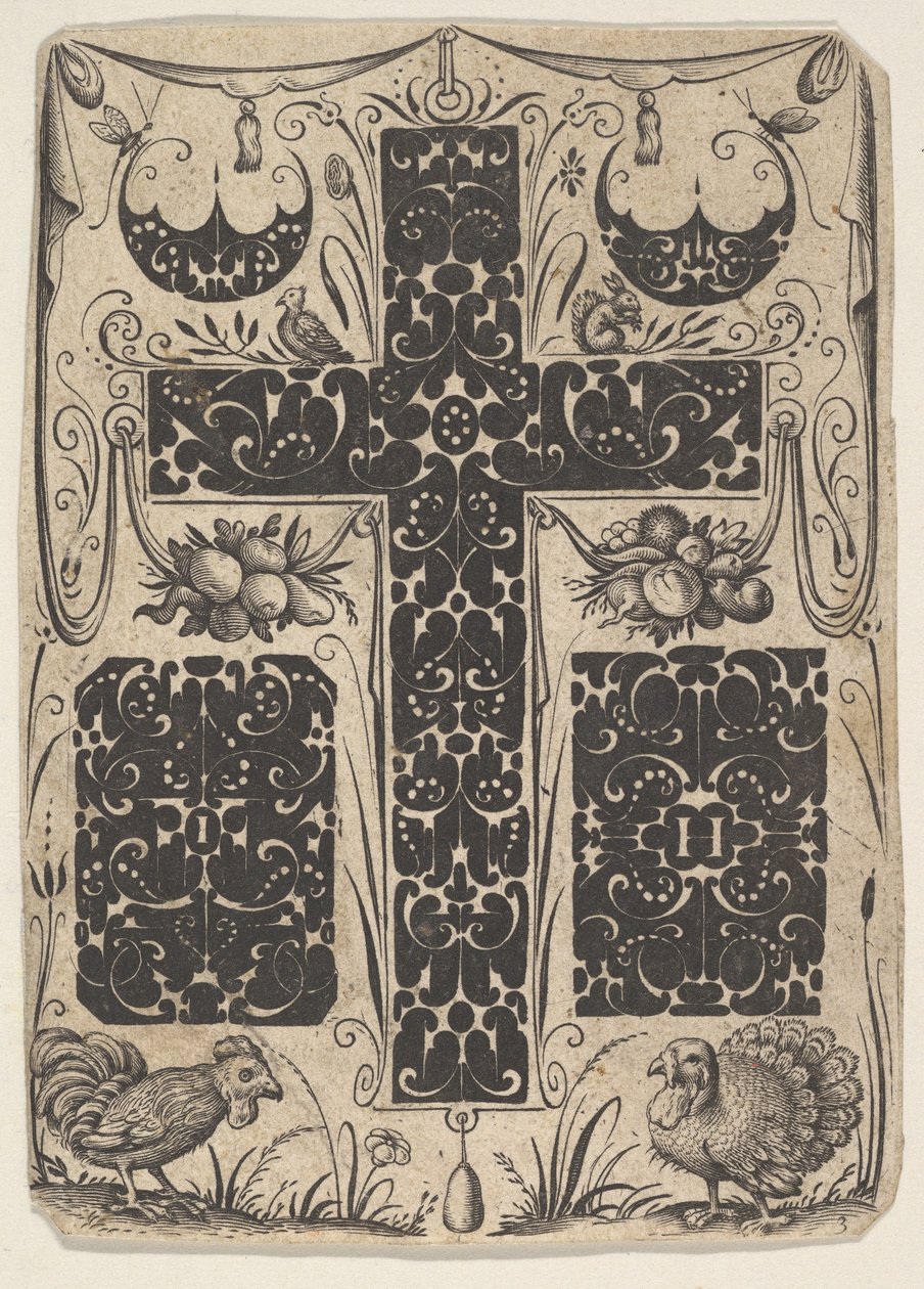 Latijns kruis met vogels en kleinere motieven, ca. 1614-19 door Jacques Hurtu