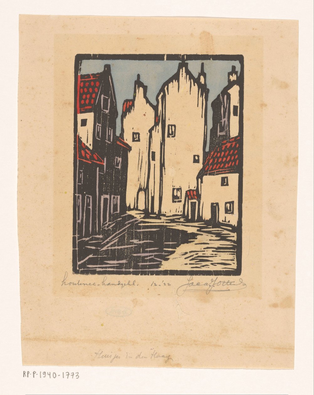 Huisjes in Den Haag door Jacques Jeichienus Ottens (signed by artist)