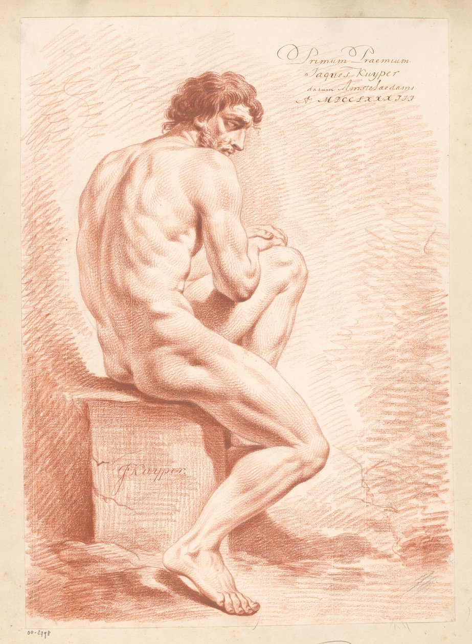 Zittend mannelijk naakt, op de rug gezien (1e prijs 1783) door Jacques Kuyper
