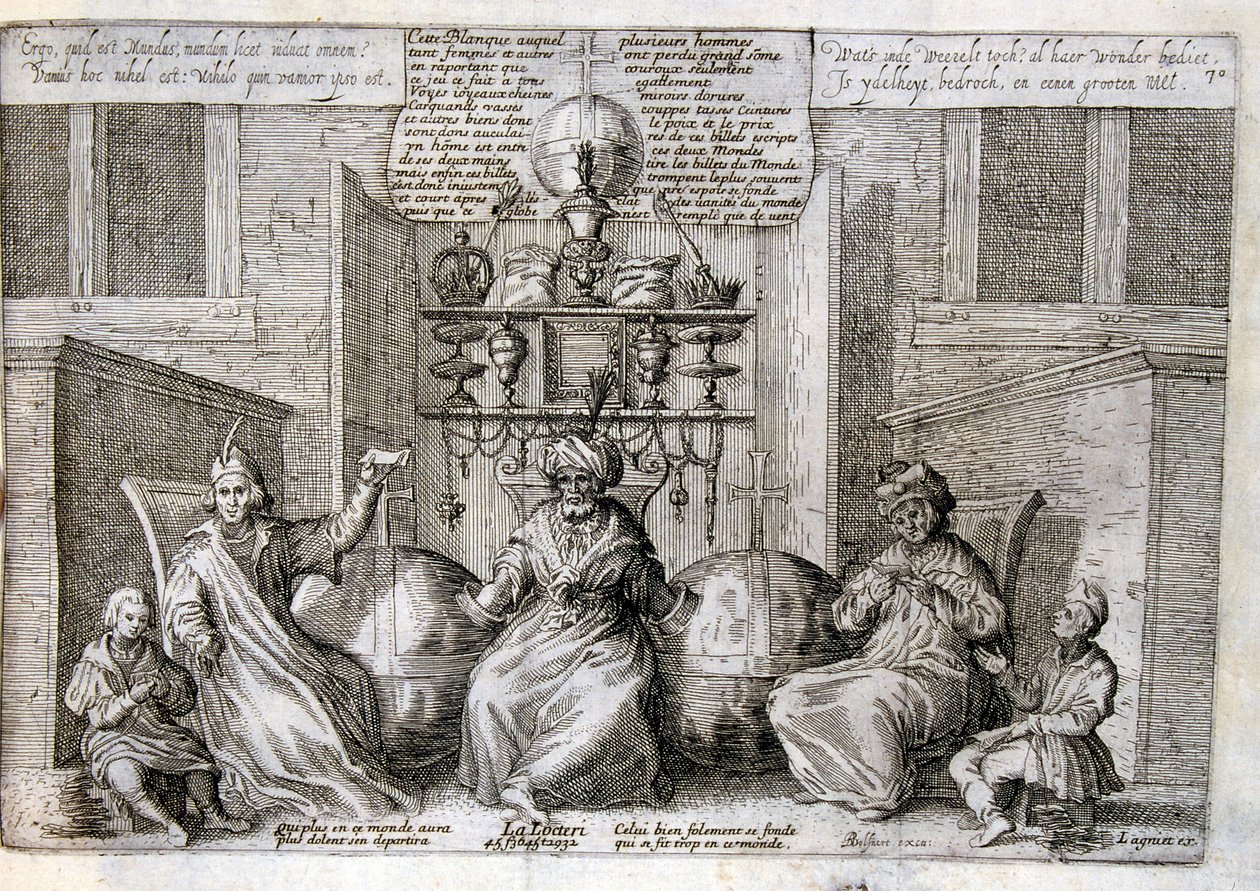 17e eeuwse gegraveerde illustratie uit een verzameling spreekwoorden. Parijs 1657-1663. Door Jacques Lagniet (1620-1675). Franse graveur. Van hem veel maatschappijkritische gravures en spotprenten zoals zijn soms groteske en fantastische illustraties door Jacques Lagniet