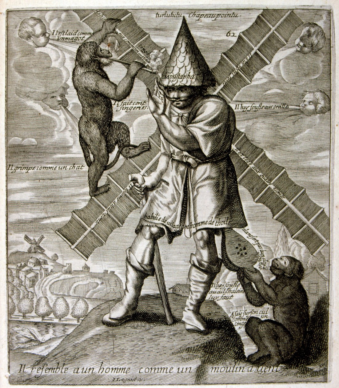 17e eeuwse gegraveerde illustratie uit een verzameling spreekwoorden. Parijs 1657-1663. Door Jacques Lagniet (1620-1675). Franse graveur. Van hem veel maatschappijkritische gravures en spotprenten zoals zijn soms groteske en fantastische illustraties door Jacques Lagniet