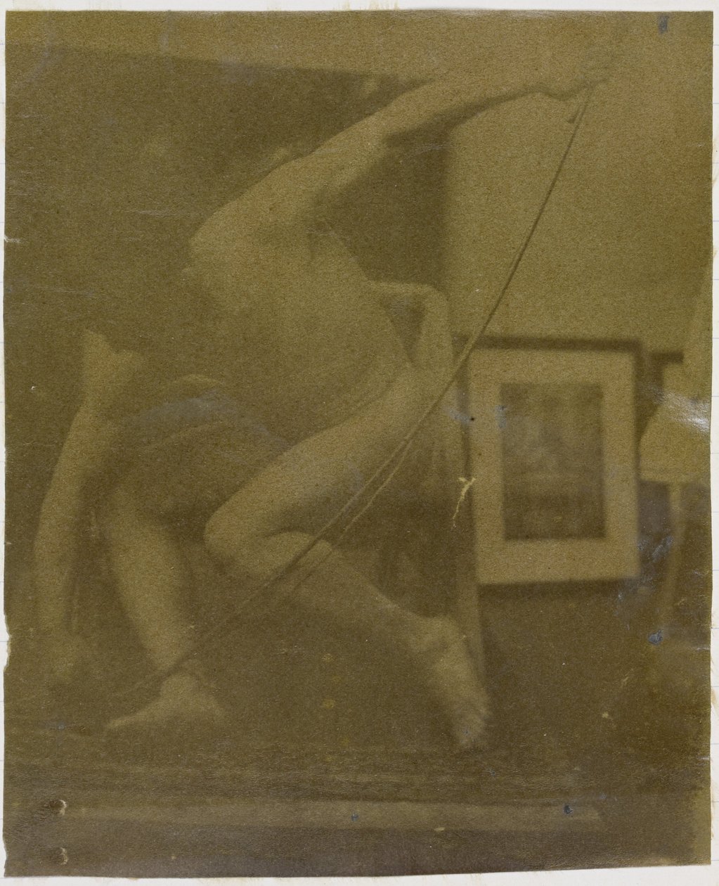 Studie van een mannelijk naaktmodel, gehurkt met een boog in de hand door Jacques Lalaing (attributed to)