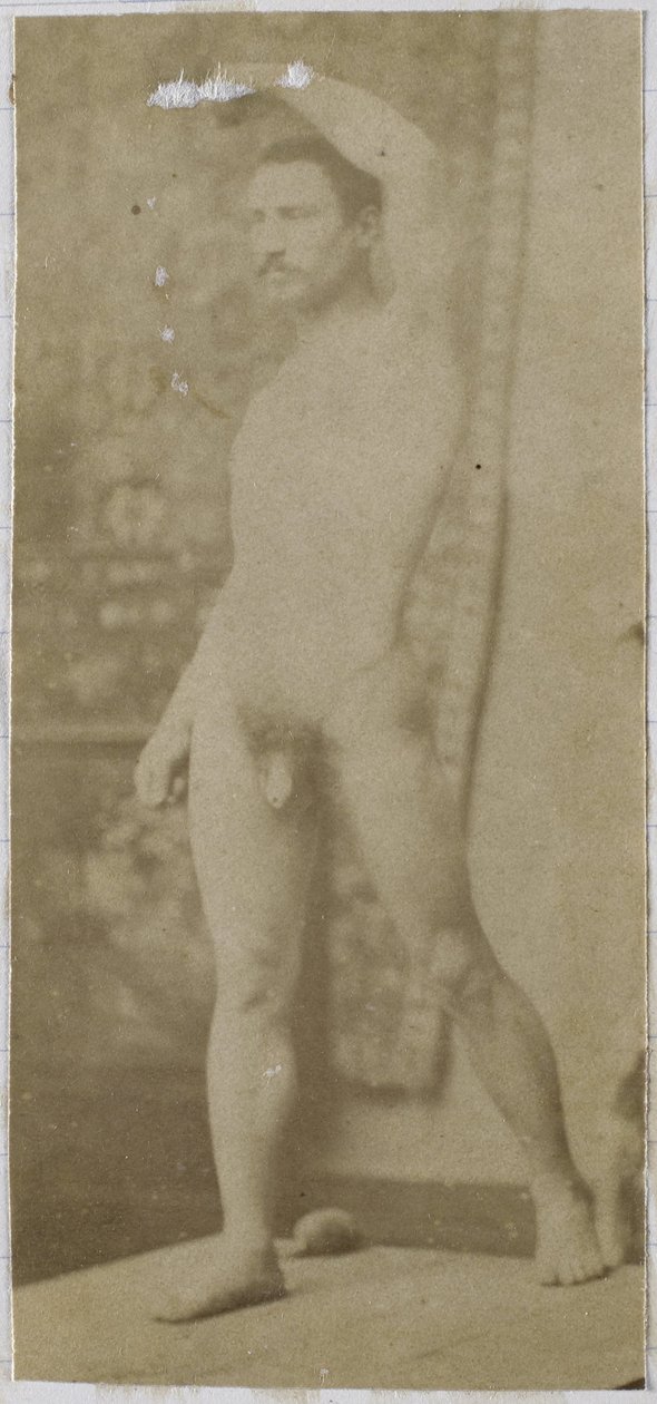 Studie van een mannelijk naaktmodel, rechtop staand en schuin van voren gezien door Jacques Lalaing (attributed to)