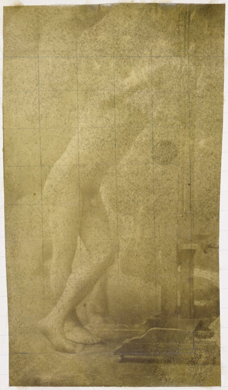 Studie van een mannelijk naaktmodel, staand en leunend tegen een schildersezel door Jacques Lalaing (attributed to)