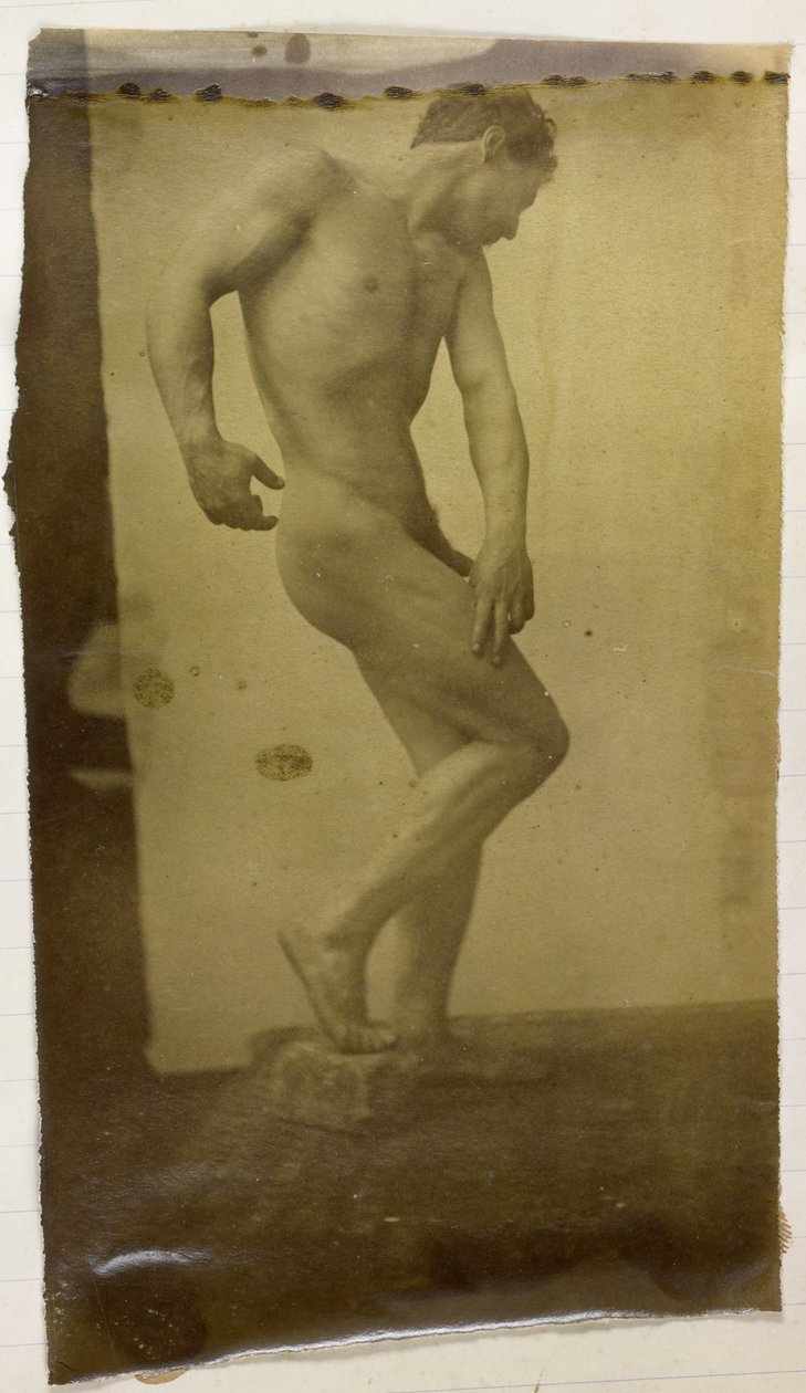 Studie van een mannelijk naaktmodel, staand en van opzij gezien door Jacques Lalaing (attributed to)