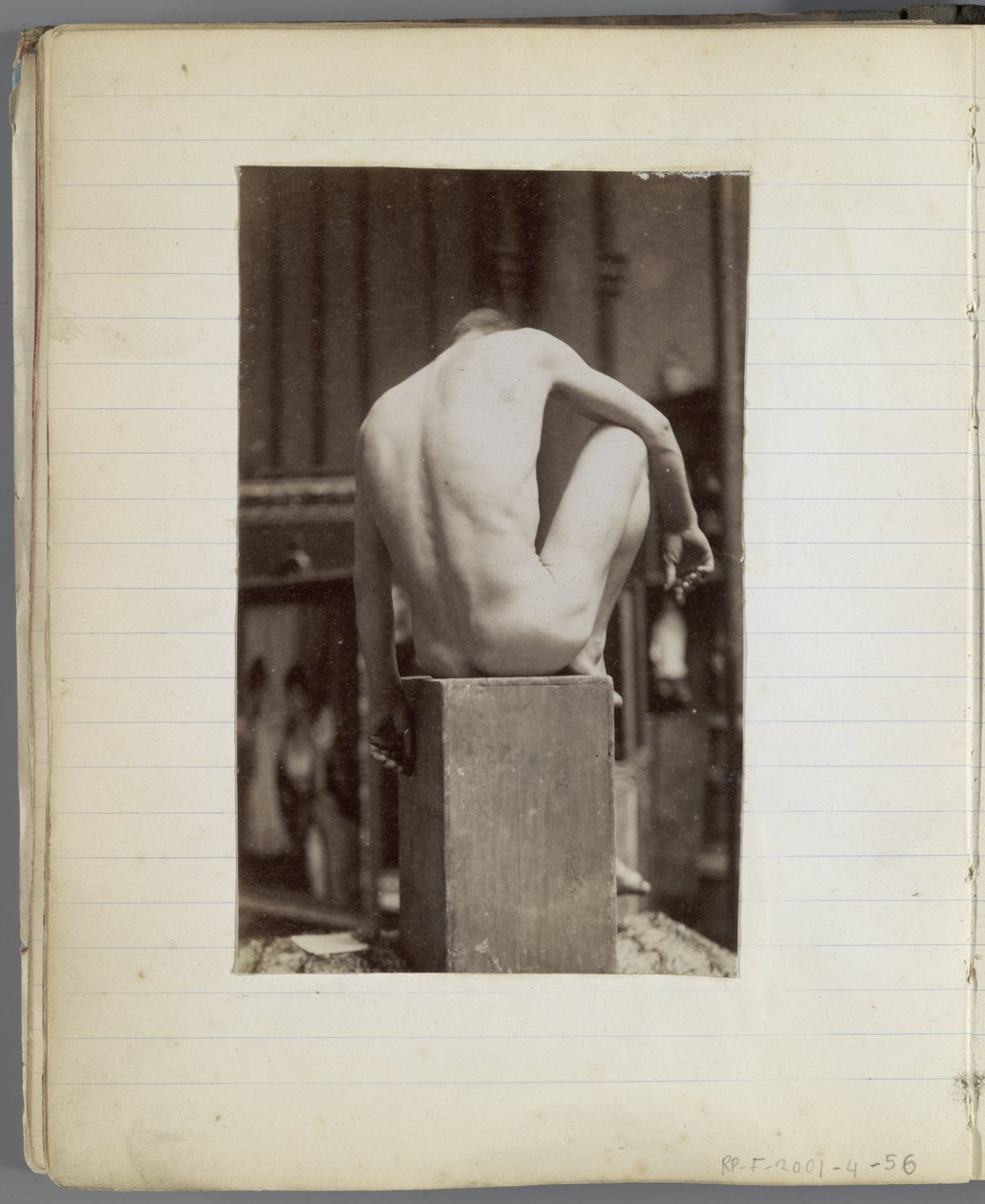Studie van een mannelijk naaktmodel, zittend en op de rug gezien door Jacques Lalaing (attributed to)