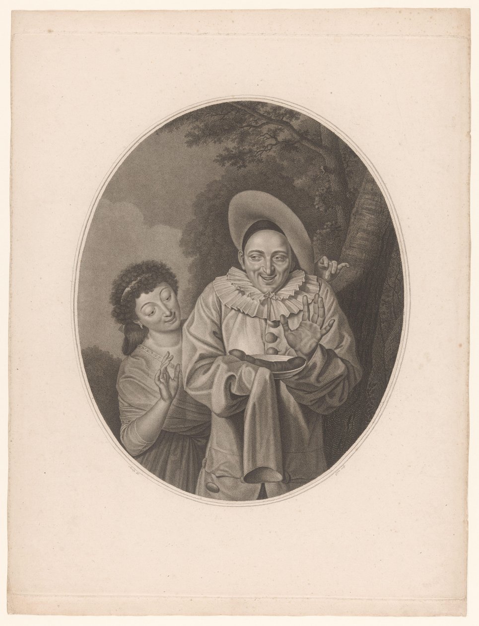 Pierrot met worst door Jacques Louis Copia