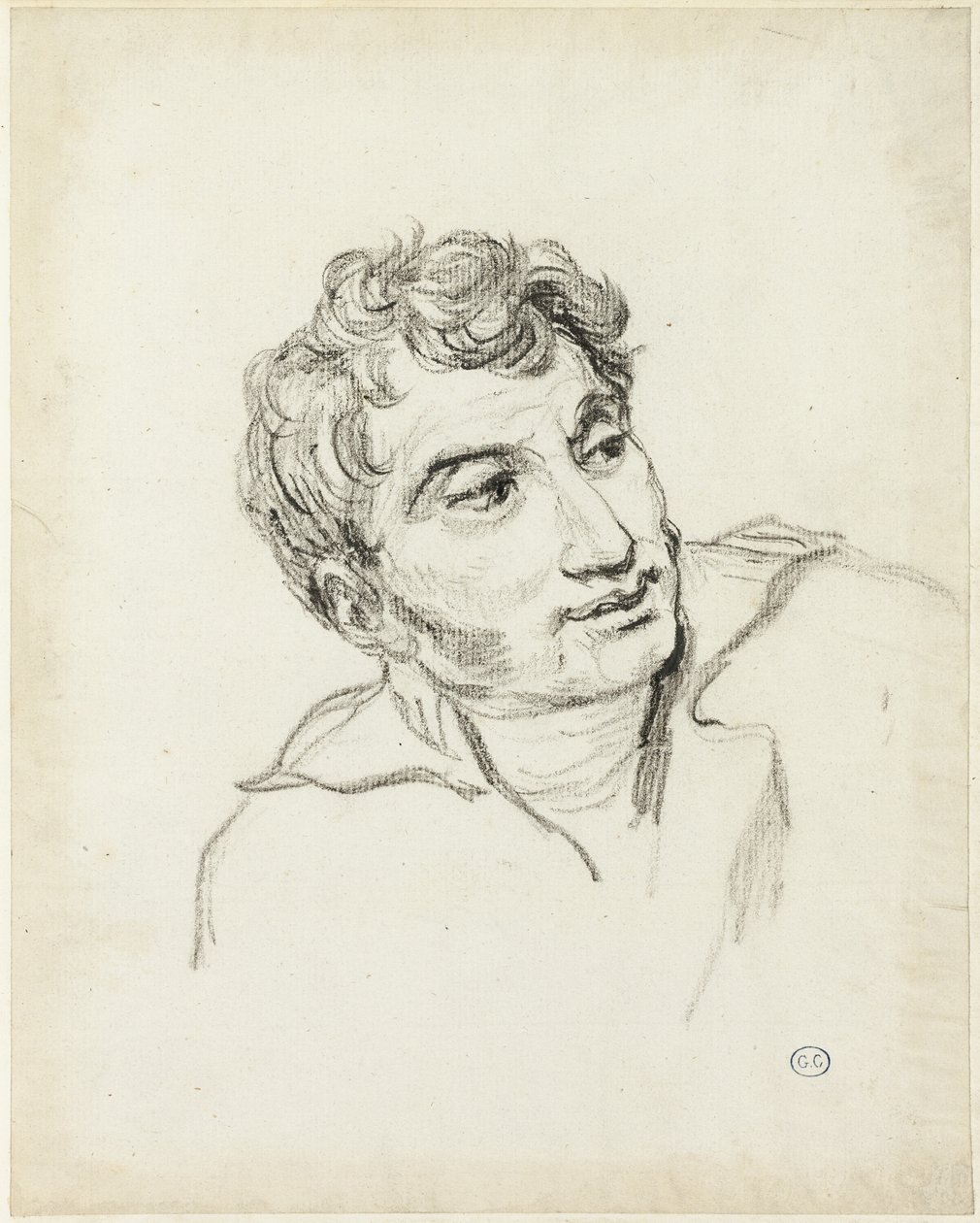 Buste van een man, hoofd naar rechts gedraaid door Jacques Louis David