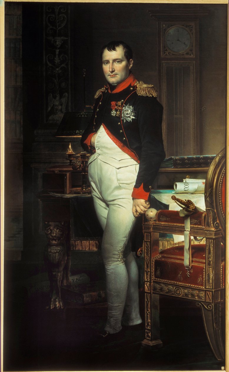 Portret van Napoleon I (1769-1821) in zijn werkkamer in de Tuilerieën. Schilderij van Jacques Louis David (1748-1825) 1812. Privécollectie. door Jacques Louis David