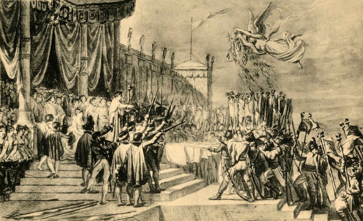 Studie voor De verdeling van de adelaarsstandaarden, ca. 1808, 1921 door Jacques Louis David