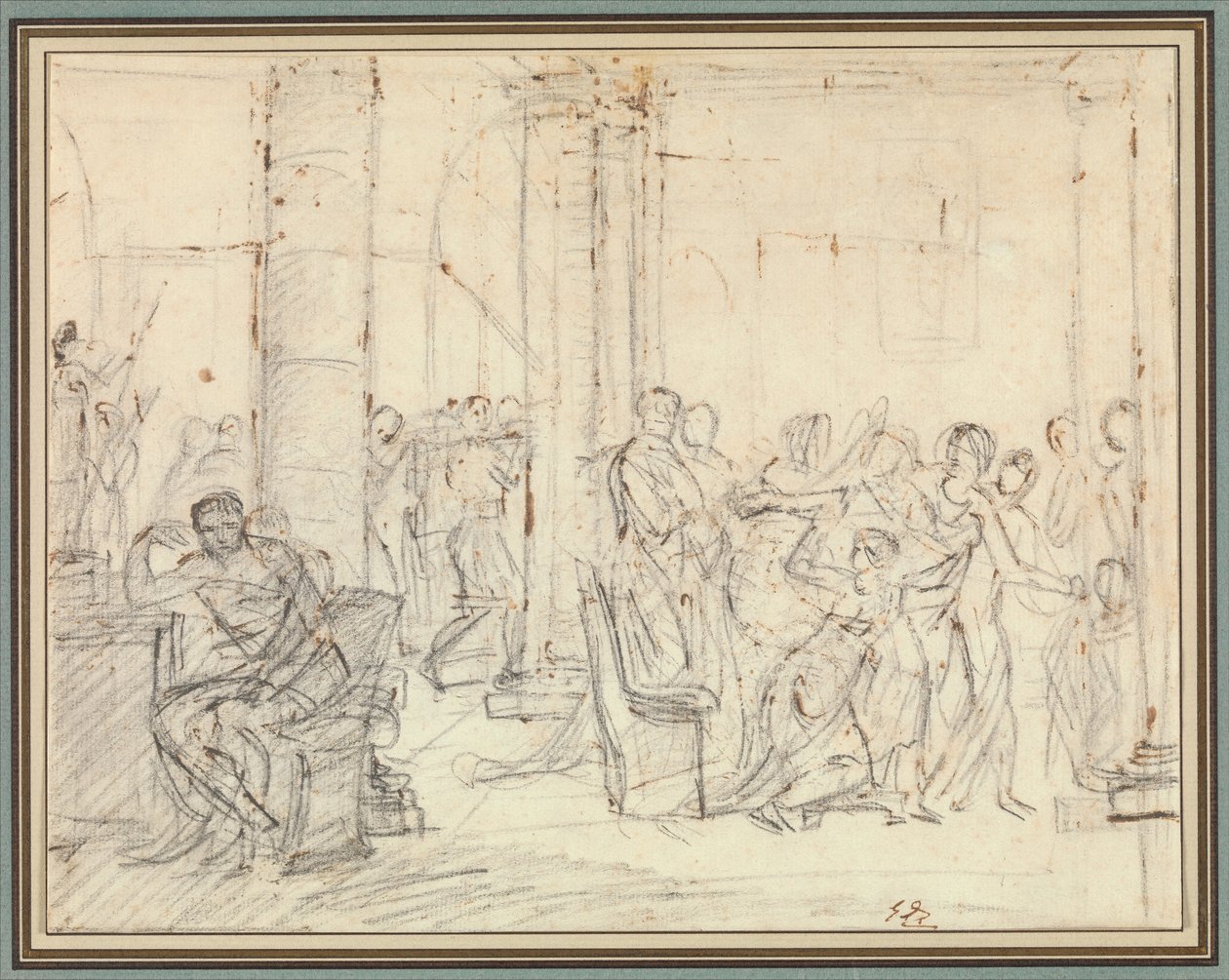 Studie voor De lictoren brengen Brutus de lichamen van zijn zonen door Jacques Louis David