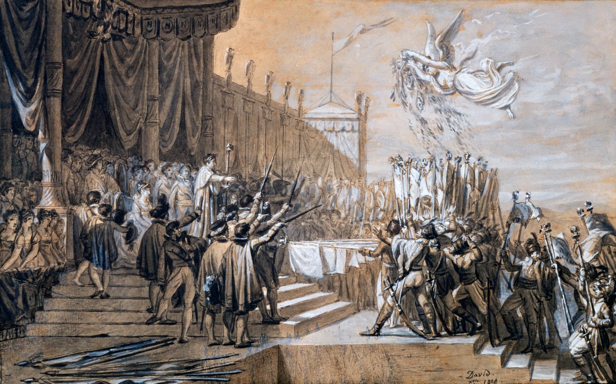 De verdeling van de adelaarsstandaarden, 5 december 1804 door Jacques Louis David