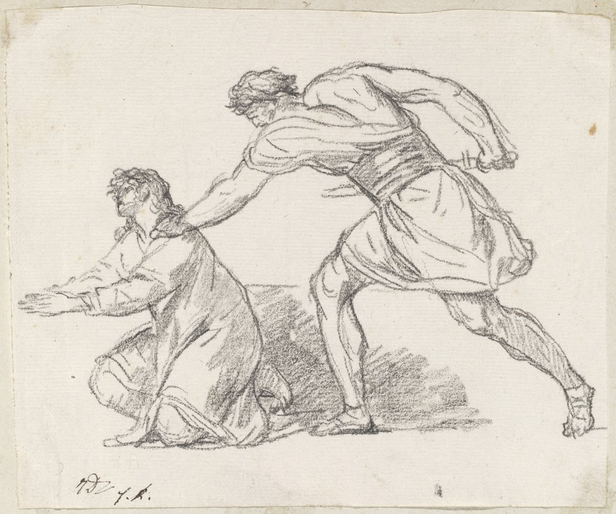 Krijger die een Knielende Figuur Grijpt door Jacques Louis David