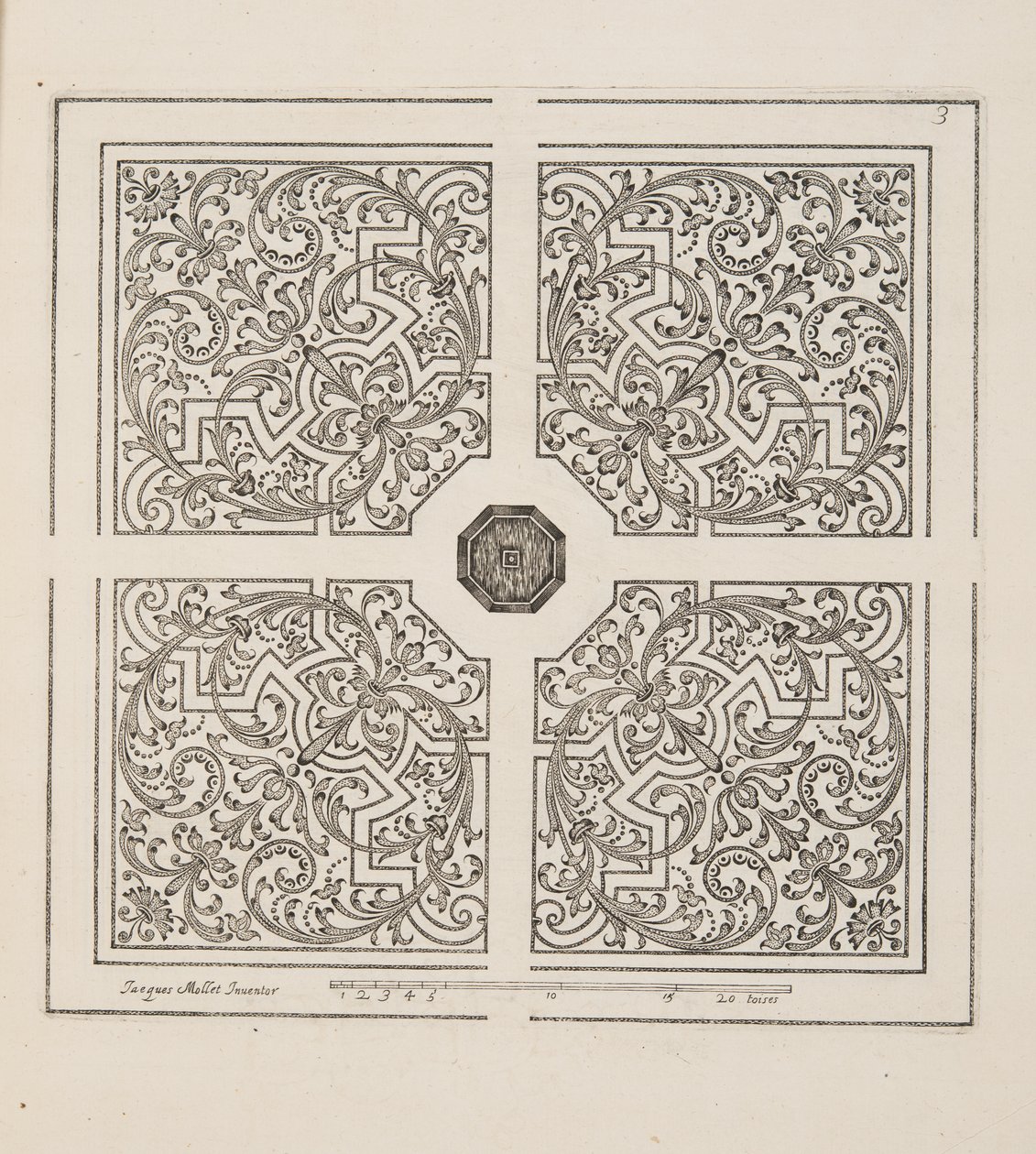 Ontwerp voor Parterre, uit Theatre des Plans et Jardinages, uitgegeven 1652 (gravure) door Jacques Mollet
