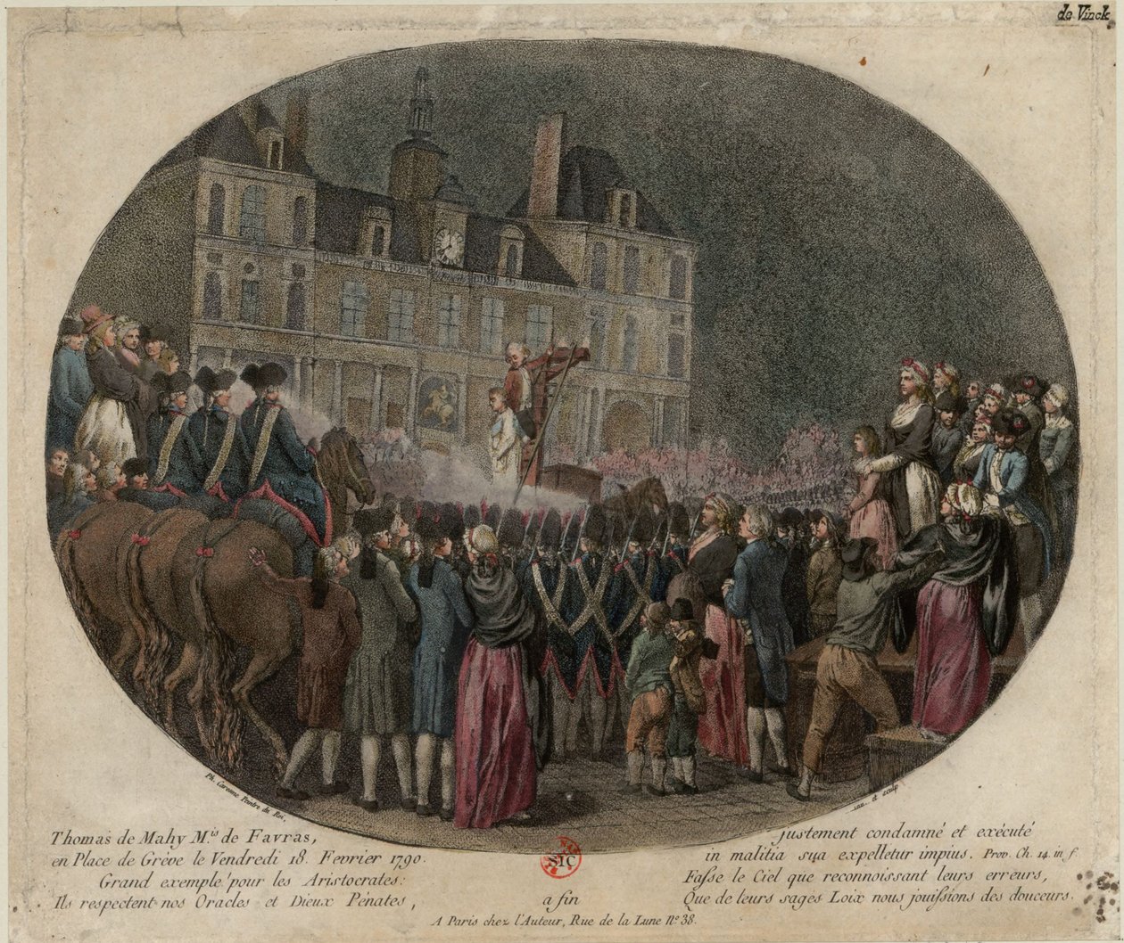 De executie van Thomas de Mahy, Markies de Favras 1744-1790, 18 februari 1790, 1790 door Jacques Philippe Caresme