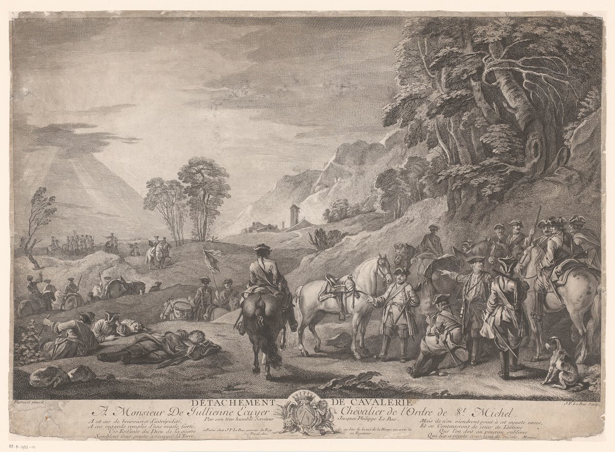 Cavalerie in rust door Jacques Philippe Le Bas