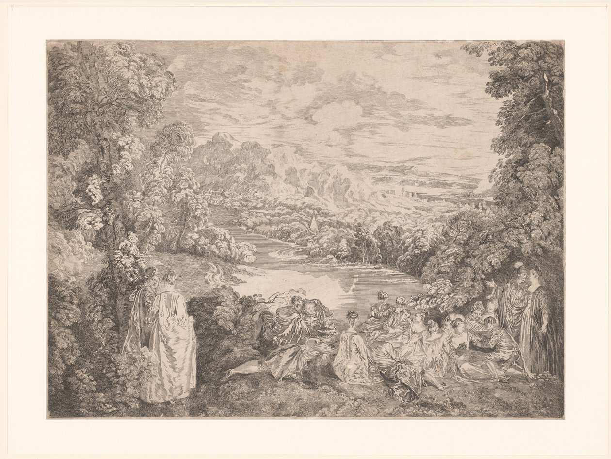 Elegant gezelschap in een landschap door Jacques Philippe Le Bas