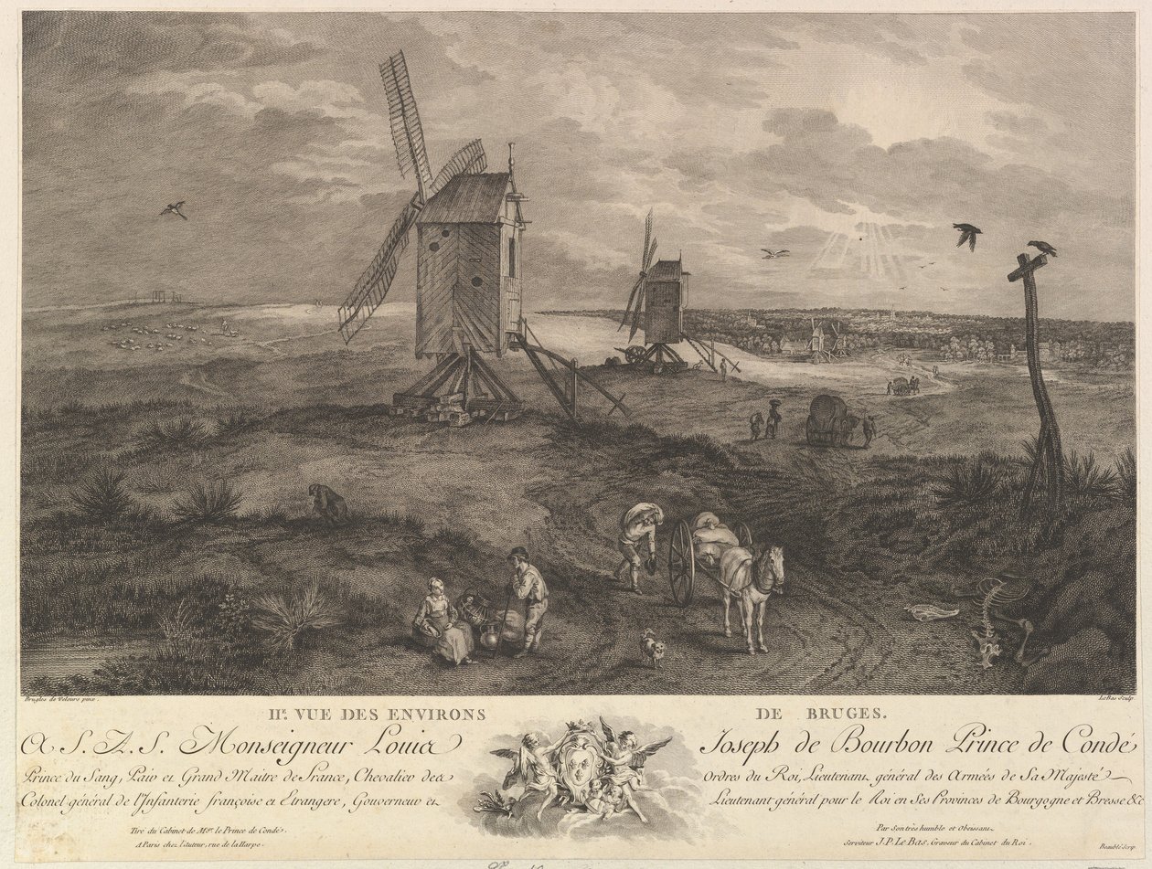 Tweede uitzicht op de omgeving van Brugge IIe. Vue des environs de Bruges door Jacques Philippe Le Bas
