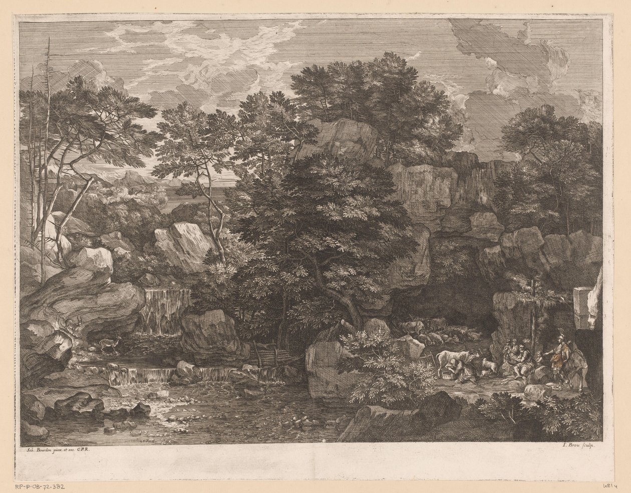 Rivierlandschap met schaapherders door Jacques Prou