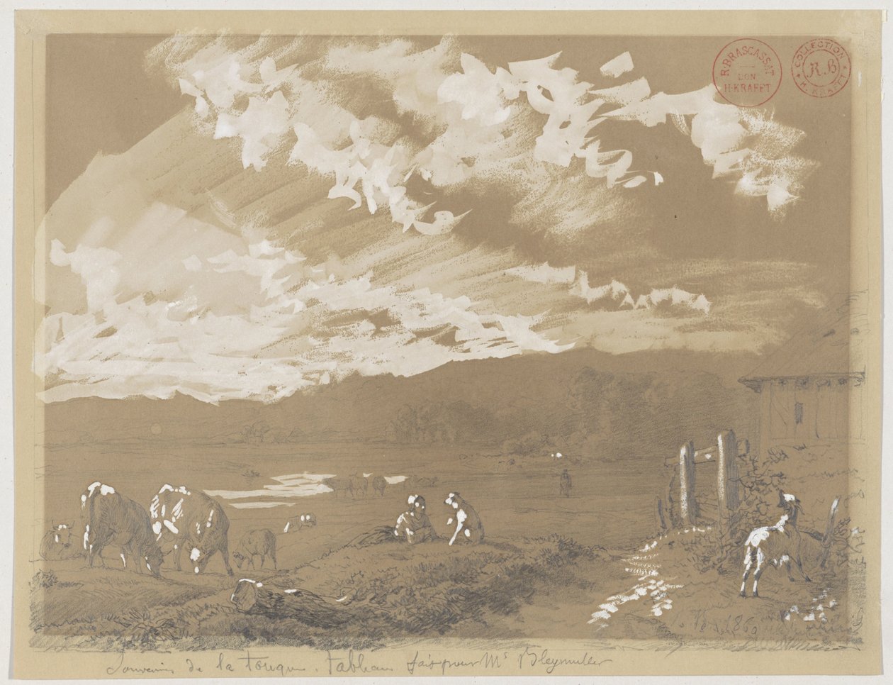 Landschap met vrouw en hond door Jacques Raymond Brascassat