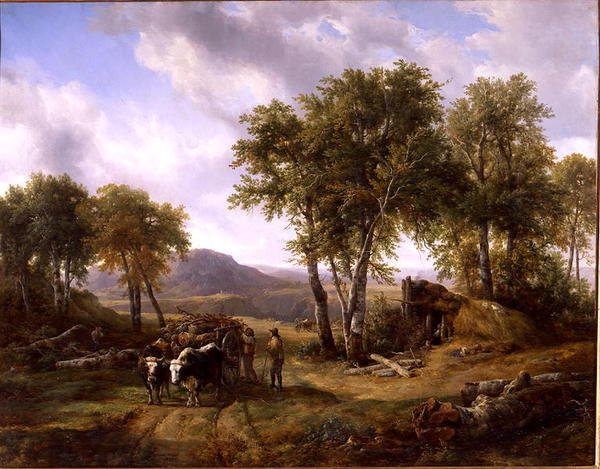 Houthakkers verlaten het bos bij Millau, 1832 door Jacques Raymond Brascassat