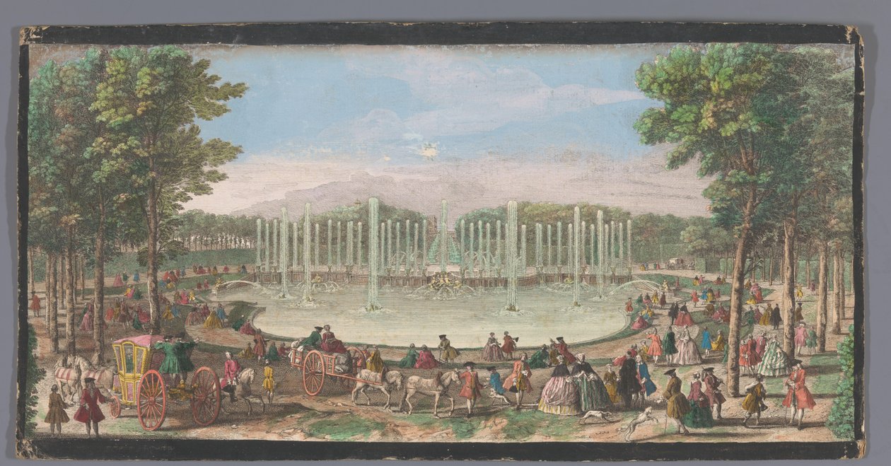 Gezicht op het Bassin de Neptune in de Tuin van Versailles door Jacques Rigaud (possibly)