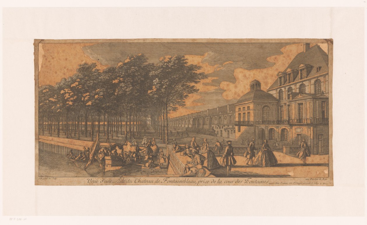 Gezicht op een laan bij de Cour de la Fontaine van kasteel Fontainebleau door Jacques Rigaud