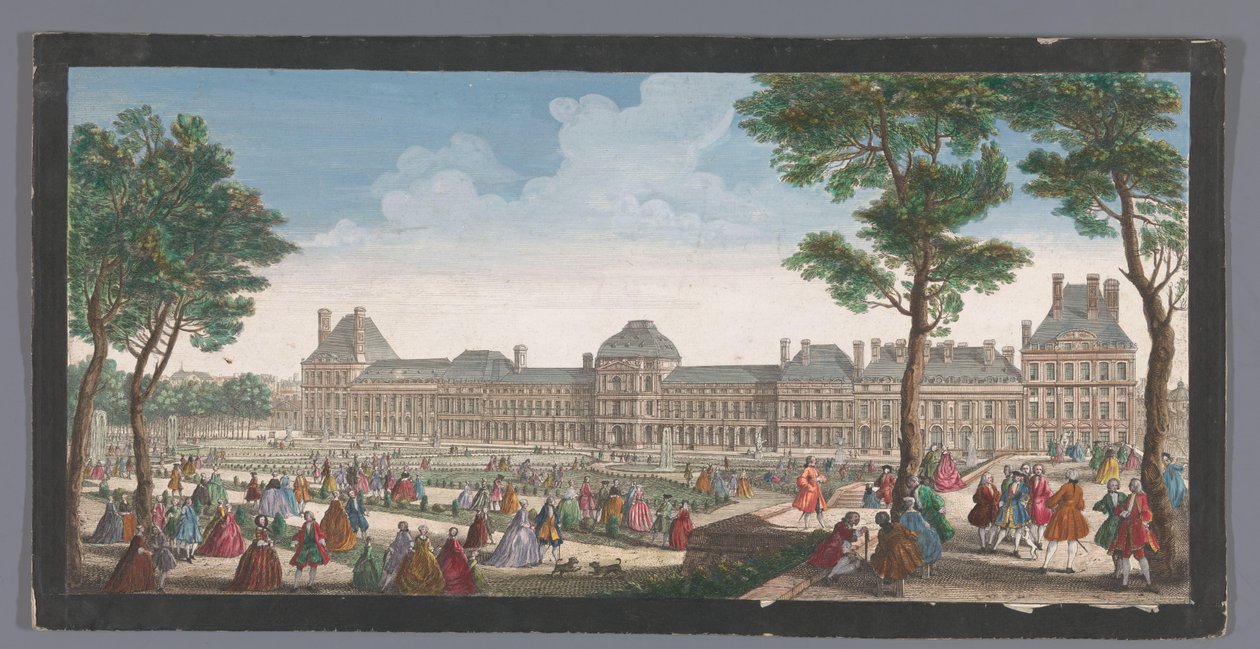 Gezicht op het Palais des Tuileries te Parijs gezien vanaf de Jardin des Tuileries door Jacques Rigaud