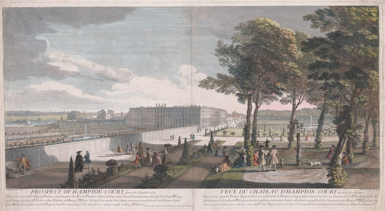 Gezicht op Hampton Court vanaf de tuinzijde door Jacques Rigaud