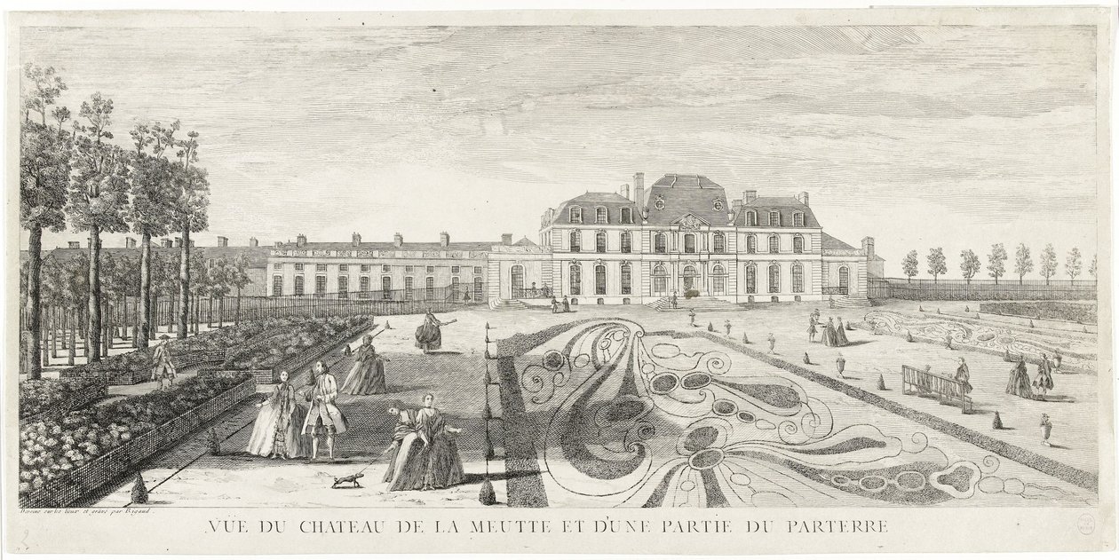 Gezicht op het kasteel van Meudon en een deel van de parterre door Jacques Rigaud