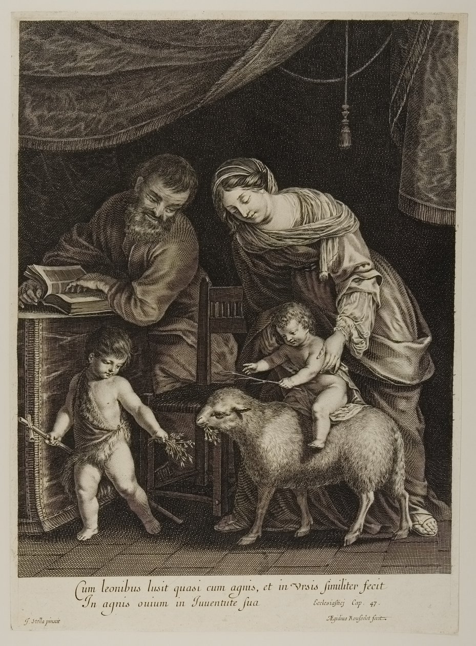 Heilige Familie met Sint Jan, gegraveerd door Gilles Rousselet door Jacques Stella