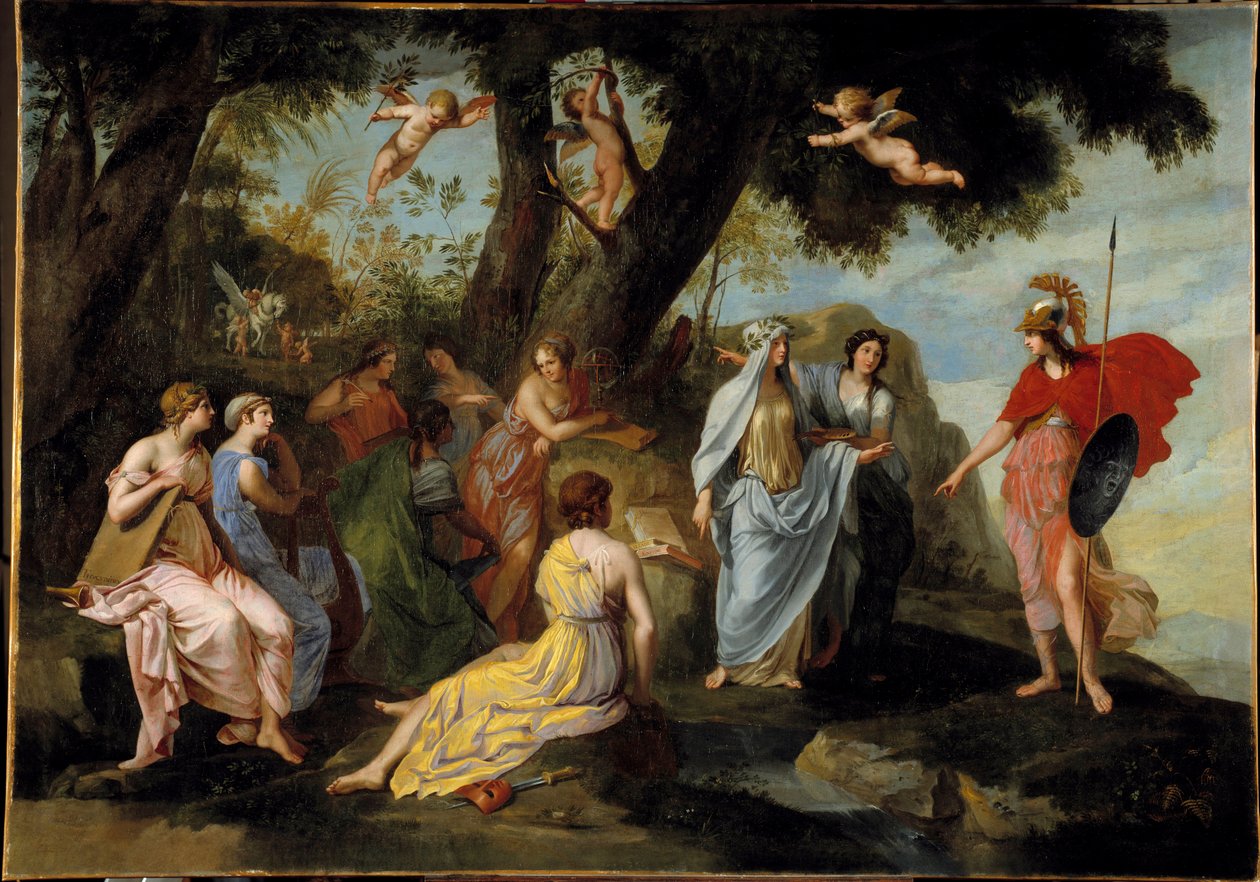 Minerva bij de Muzen door Jacques Stella