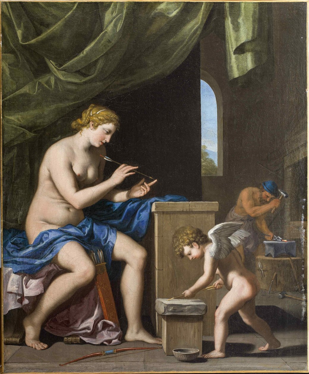 Vulcan smeedt de pijlen voor Cupido, ca. 1645 door Jacques Stella