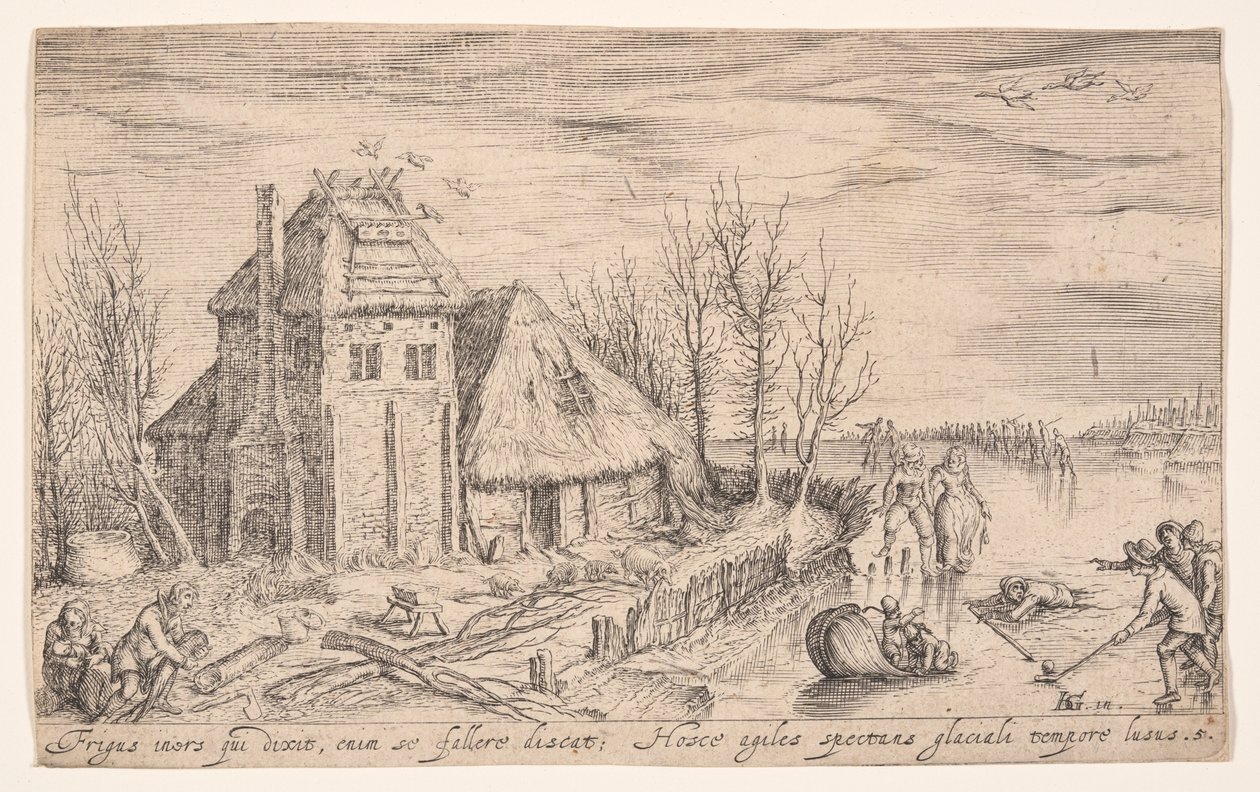 Winterlandschap met schaatsers, van Landschappen door Jacques de Gheyn II
