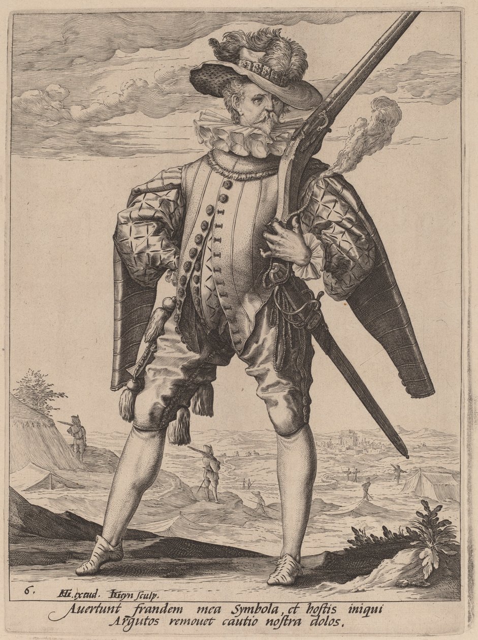Musketier door Jacques de Gheyn II after Hendrik Goltzius