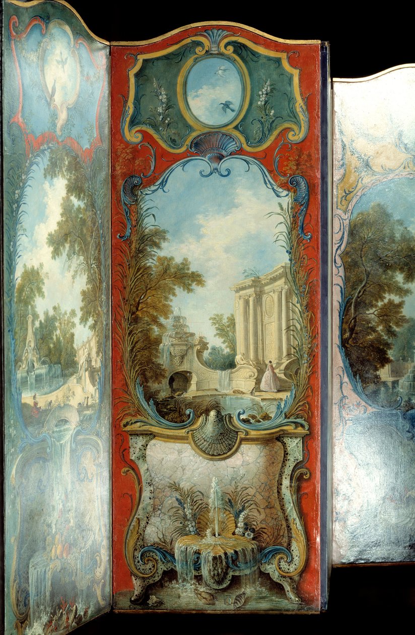 Meubilair: schilderij scherm op maroufle papier door Jacques de Lajoue door Jacques de Lajoüe