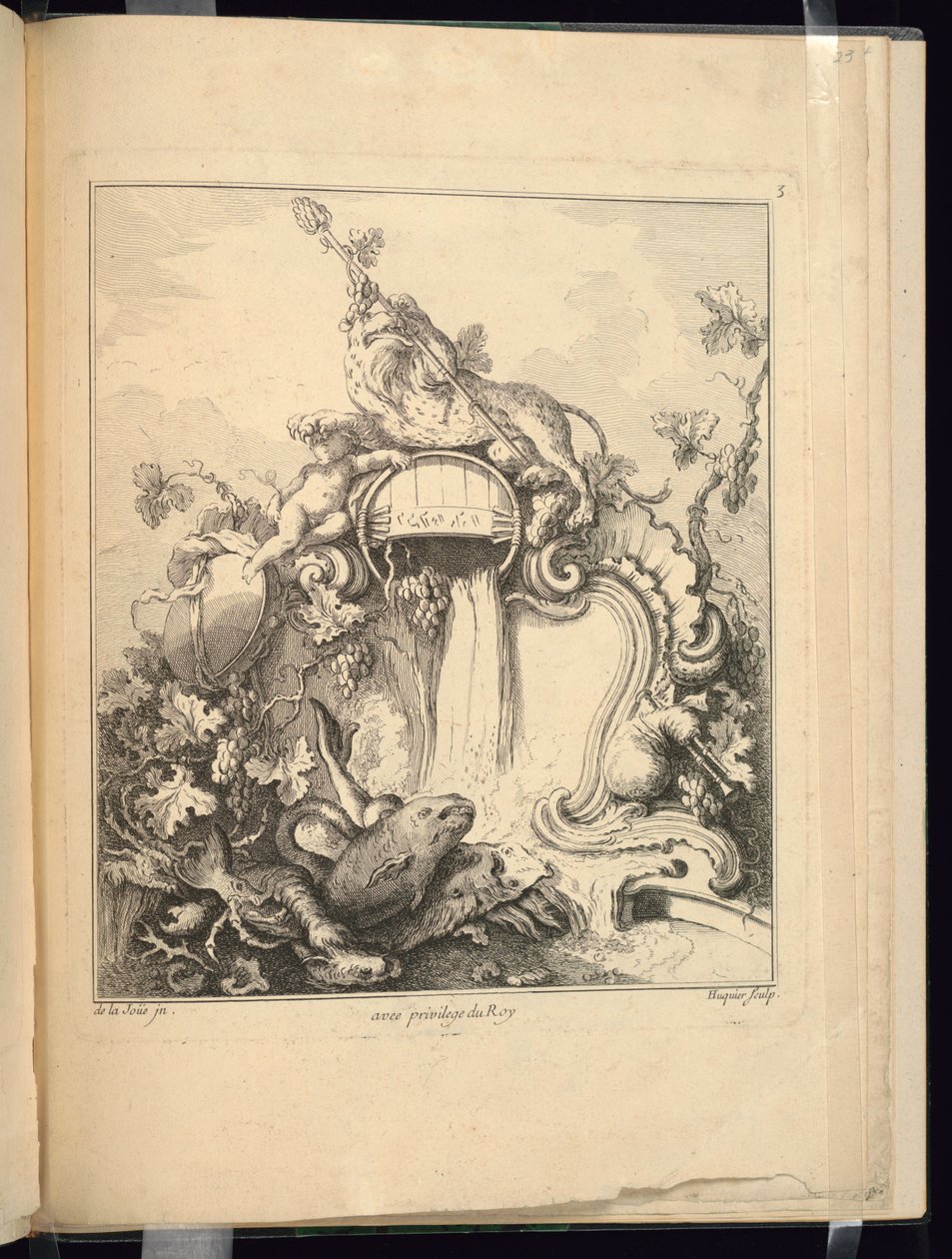 Ontwerp voor een cartouche bekroond door een tijger door Jacques de Lajoüe