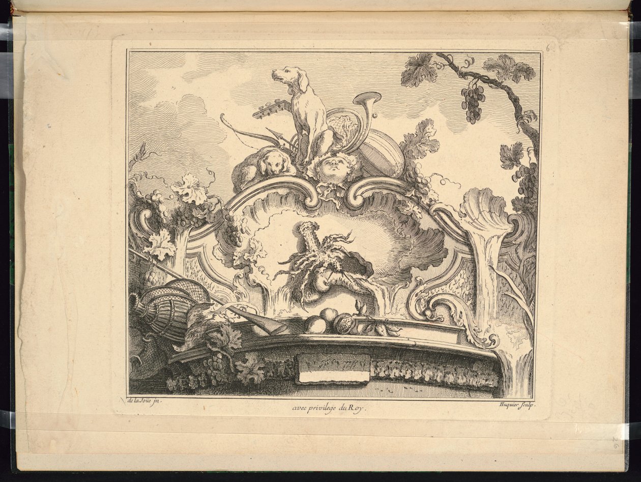 Ontwerp voor een cartouche met rivierkreeft (horizontaal) door Jacques de Lajoüe