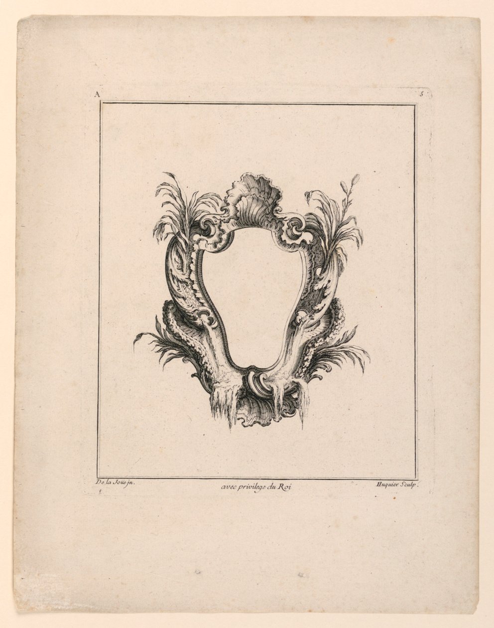 Wapenschild, uit "Recueil Nouveau de Differens Cartouche" door Jacques de Lajoüe