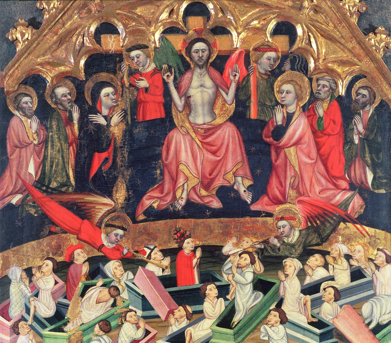 Het laatste oordeel van het altaarstuk in de oude kerk van Sant Salvador d