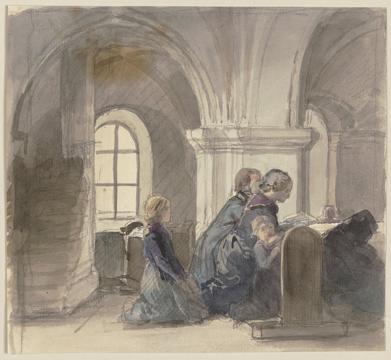 Biddende boeren in een kerk door Jakob Becker