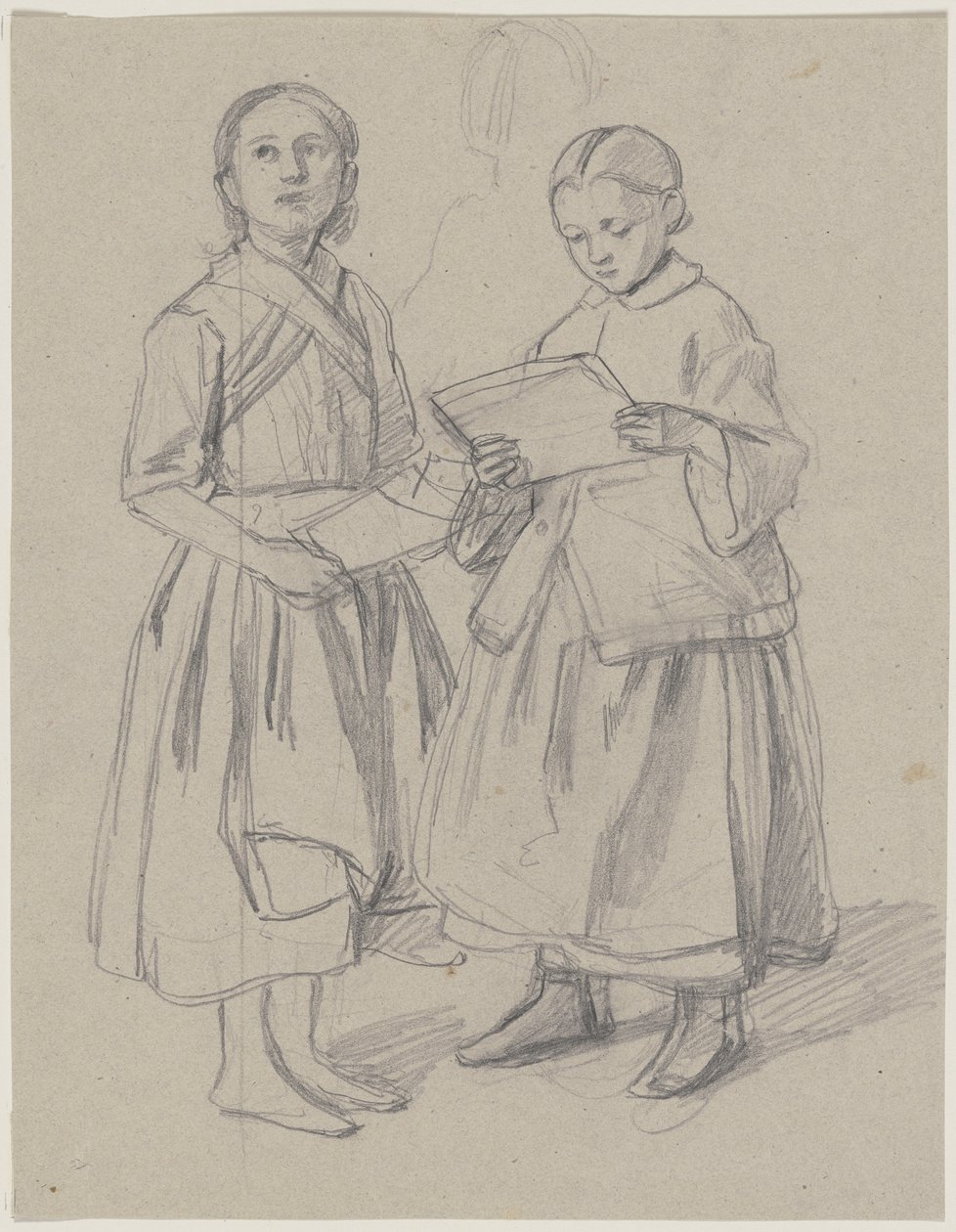 Twee meisjes die de noten van het blad zingen door Jakob Becker