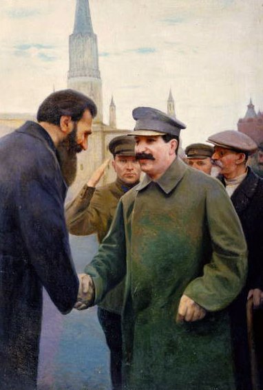 De ontmoeting van Joseph Stalin (1879-1953) en Otto Schmidt door Jakoff Jakovlevitch Kalinitchenko