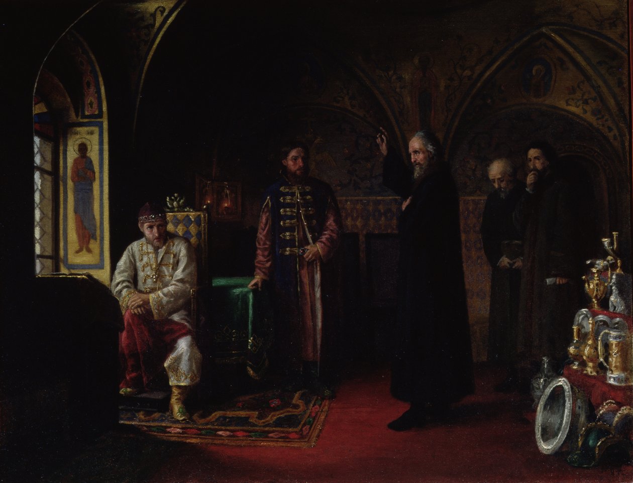 Metropoliet Philip van Moskou (1507-90) met Tsaar Ivan de Verschrikkelijke (1530-84) door Jakov Prokopyevich Turlygin