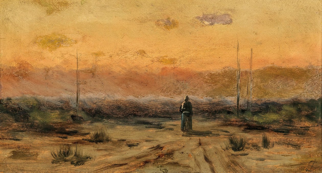 Vrouw aan de kust bij zonsopgang door Jakub Schikaneder