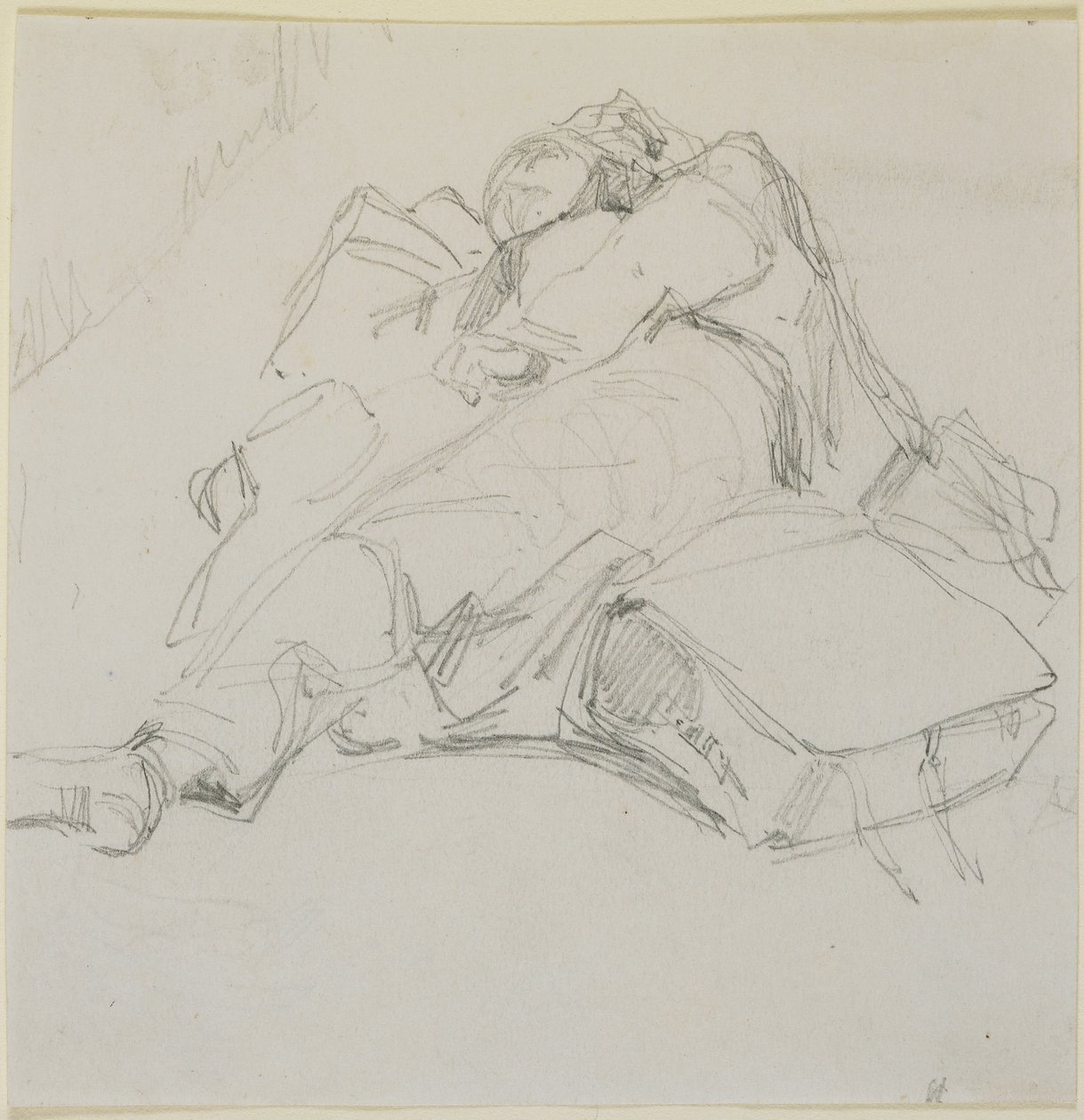 Een man slapend op een stapel bagage, 1858 door James Abbott McNeill Whistler