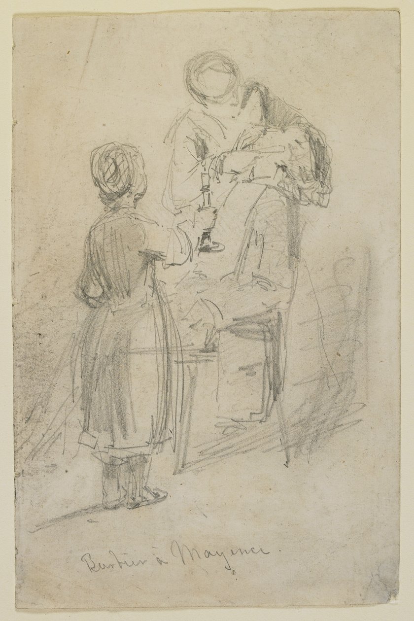Barbier in Mainz, 1858 door James Abbott McNeill Whistler